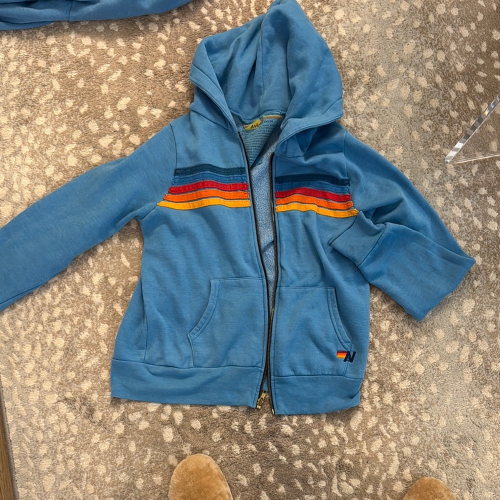 Blue  Hoodie with Striped Design